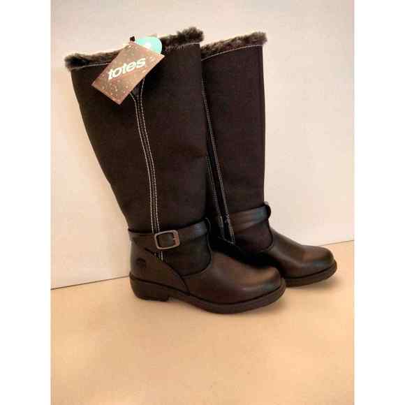 Totes warm  faux fur lined weather proof long boots zip closure woman size 6 - Picture 2 of 11